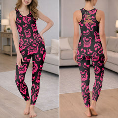 Pink Neon Glitch Bunnies Tanktop and Leggings