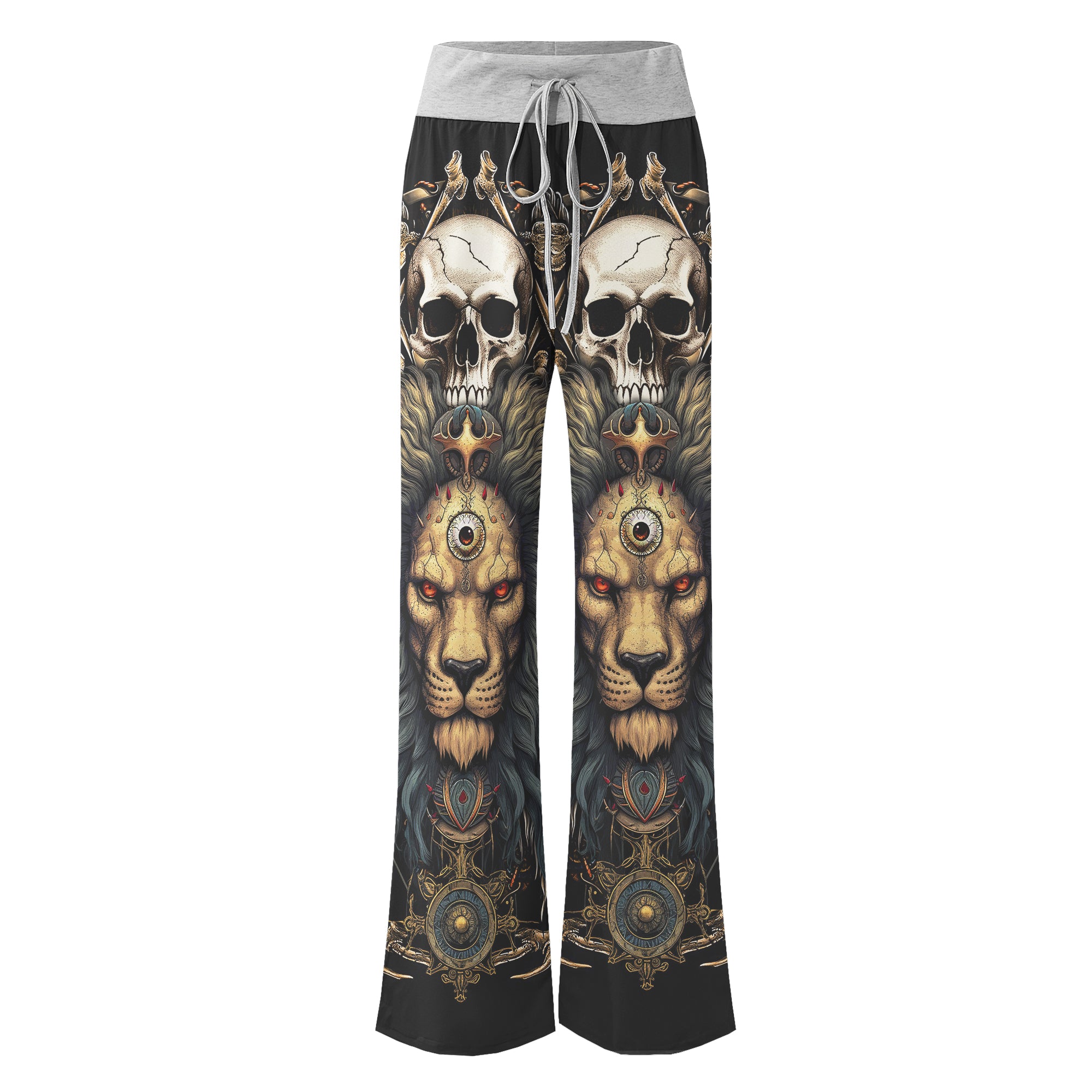 Skull King Lion Art Women's High-waisted Wide Leg Pants | Wonder Skull