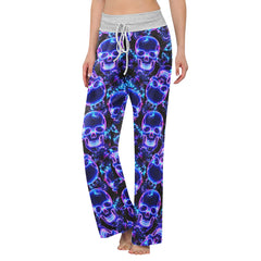 Violet Neon Skull Butterfly Women's High-waisted Wide Leg Pants | Wonder Skull