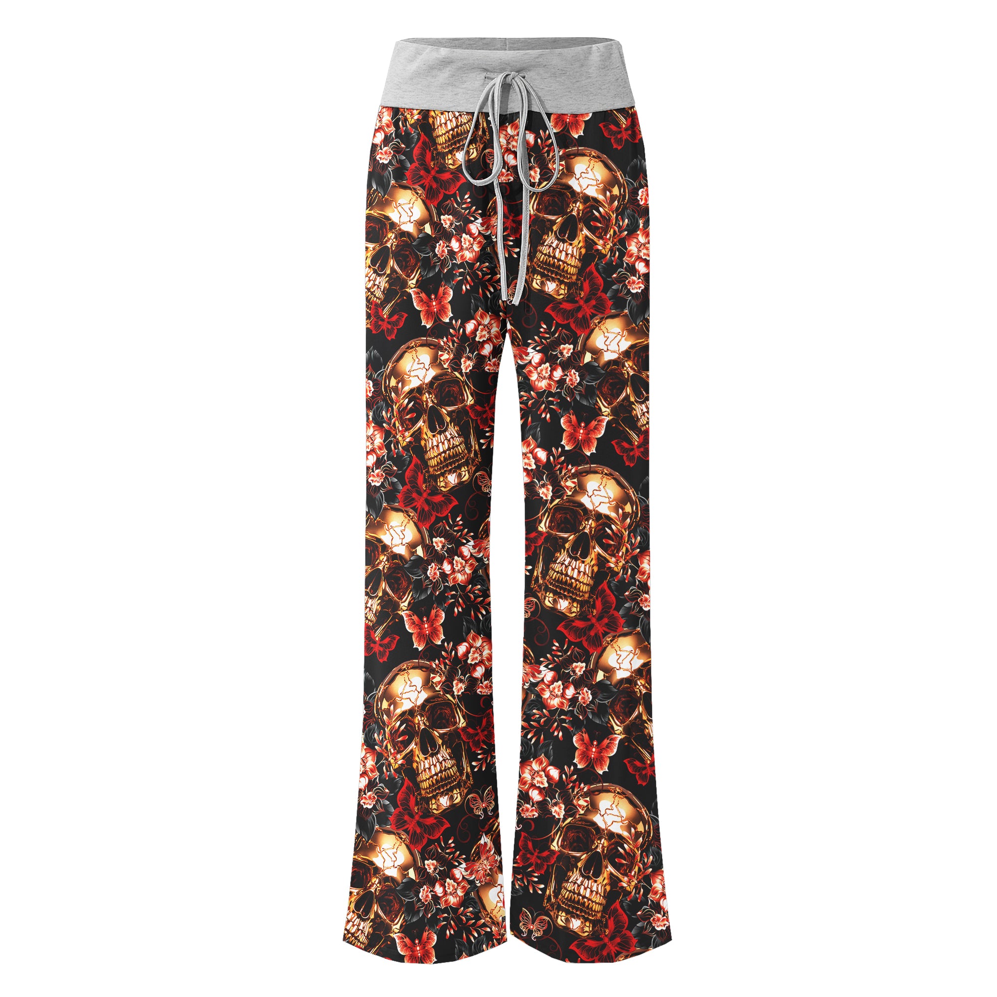 Skull Gold Abstract Art Women's High-waisted Wide Leg Pants | Wonder Skull