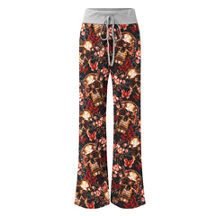 Skull Gold Abstract Art Women's High-waisted Wide Leg Pants | Wonder Skull