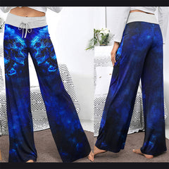 Blue Skull Art Abstract Women's High-waisted Wide Leg Pants | Wonder Skull