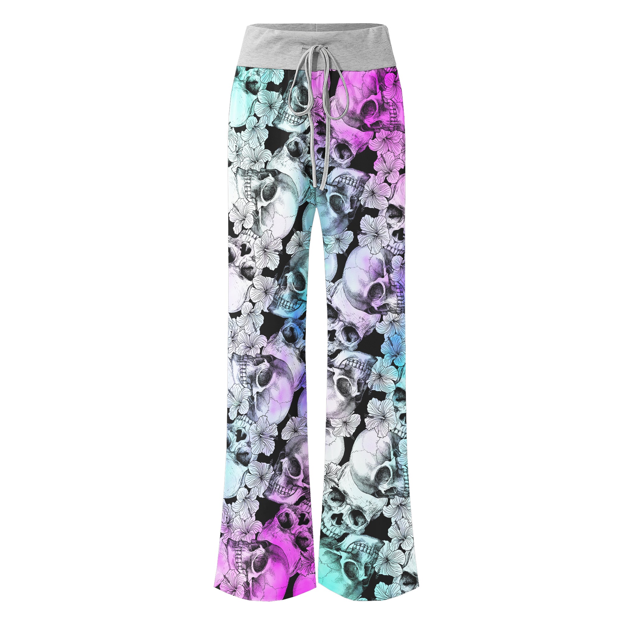 Blue Violet Gradient Skull Women's High-waisted Wide Leg Pants | Wonder Skull