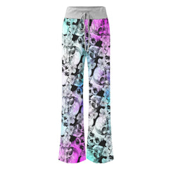 Blue Violet Gradient Skull Women's High-waisted Wide Leg Pants | Wonder Skull