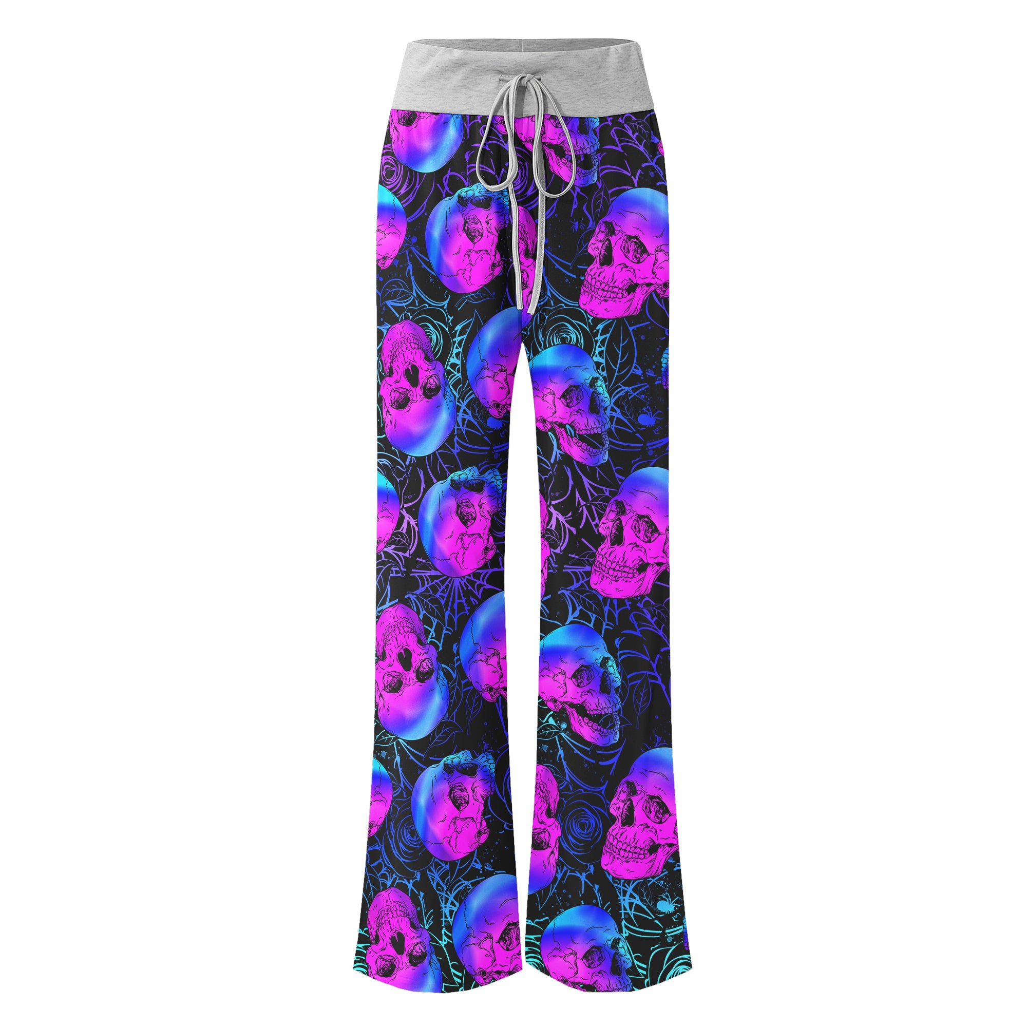 Purple Skull Rose Spider Women's High-waisted Wide Leg Pants | Wonder Skull