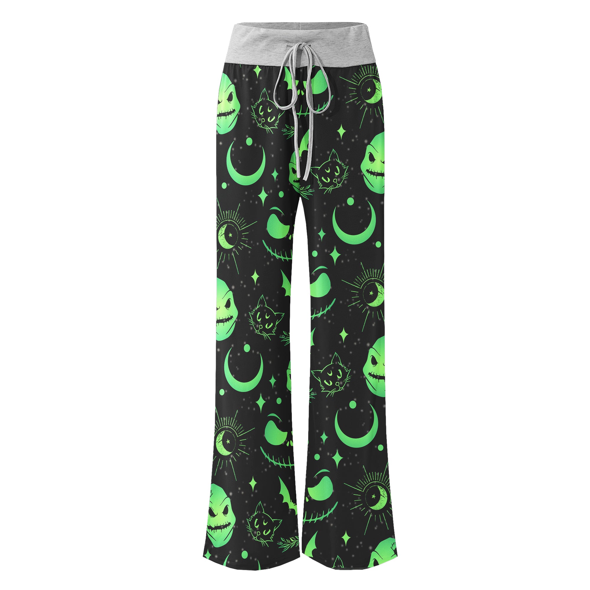 Black Green Christmas Theme Women's High-waisted Wide Leg Pants | Wonder Skull