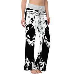 White Nightmare Christmas Theme Women's High-waisted Wide Leg Pants | Wonder Skull