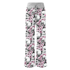 Pink Pastel Floral Skull Women's High-waisted Wide Leg Pants | Wonder Skull