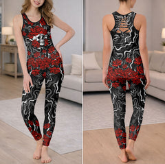 Midnight Rose Skull Pattern Tanktop and Leggings