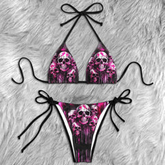 Pink Skull Melting Micro Triangle Bikini Swimsuit - Wonder Skull