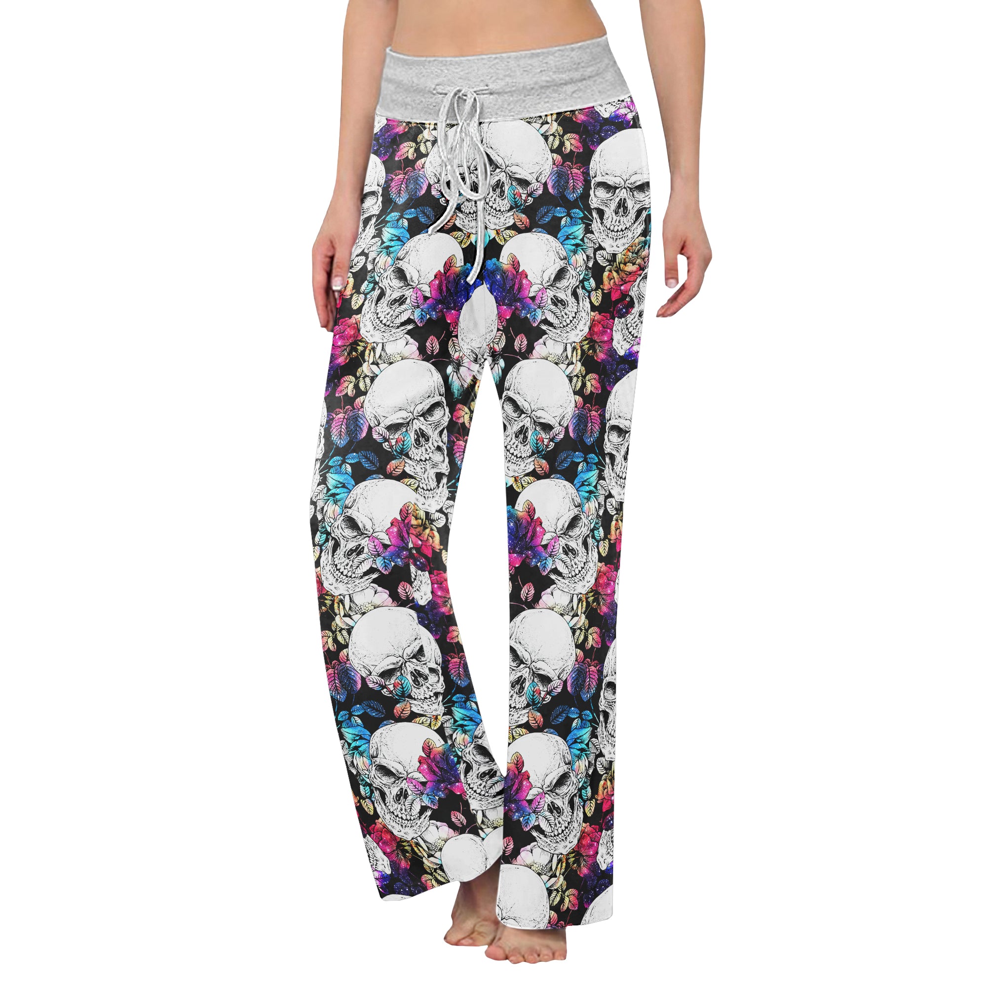 Skull Flower Galaxy Women's High-waisted Wide Leg Pants | Wonder Skull
