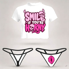 Wonder Skull sheer mesh crop top and thong set delivers the perfect balance of comfortable and confident. Ultra-lightweight mesh fabric breathes freely against your skin while stretching gently to hug your natural curves without any restrictive squeezing. Playful lettuce edge trim at the neckline, sleeves, and hem adds cute feminine detail with soft ruffled texture. The flattering cropped length hits perfectly above your waist, creating an elongated silhouette that makes you feel amazing. Whether you're we