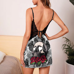 Skull Abstract Rose Gothic & Punkrock Women's Sleepwear | Lace Cami Dress Nightgowns