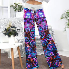 Skull Rose Art Women's High-waisted Wide Leg Pants | Wonder Skull