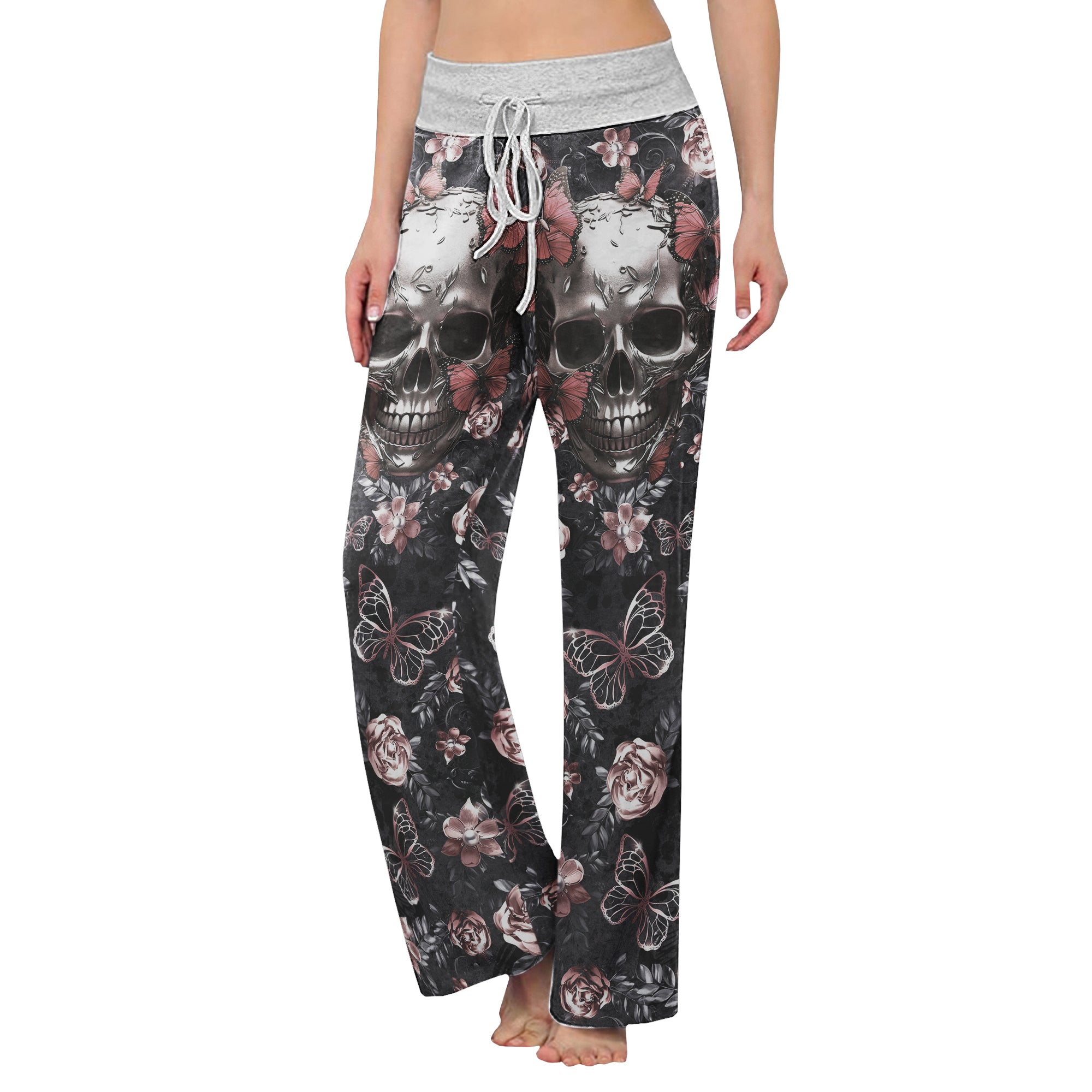 Skull Abstract Butterfly Gothic Women's High-waisted Wide Leg Pants | Wonder Skull