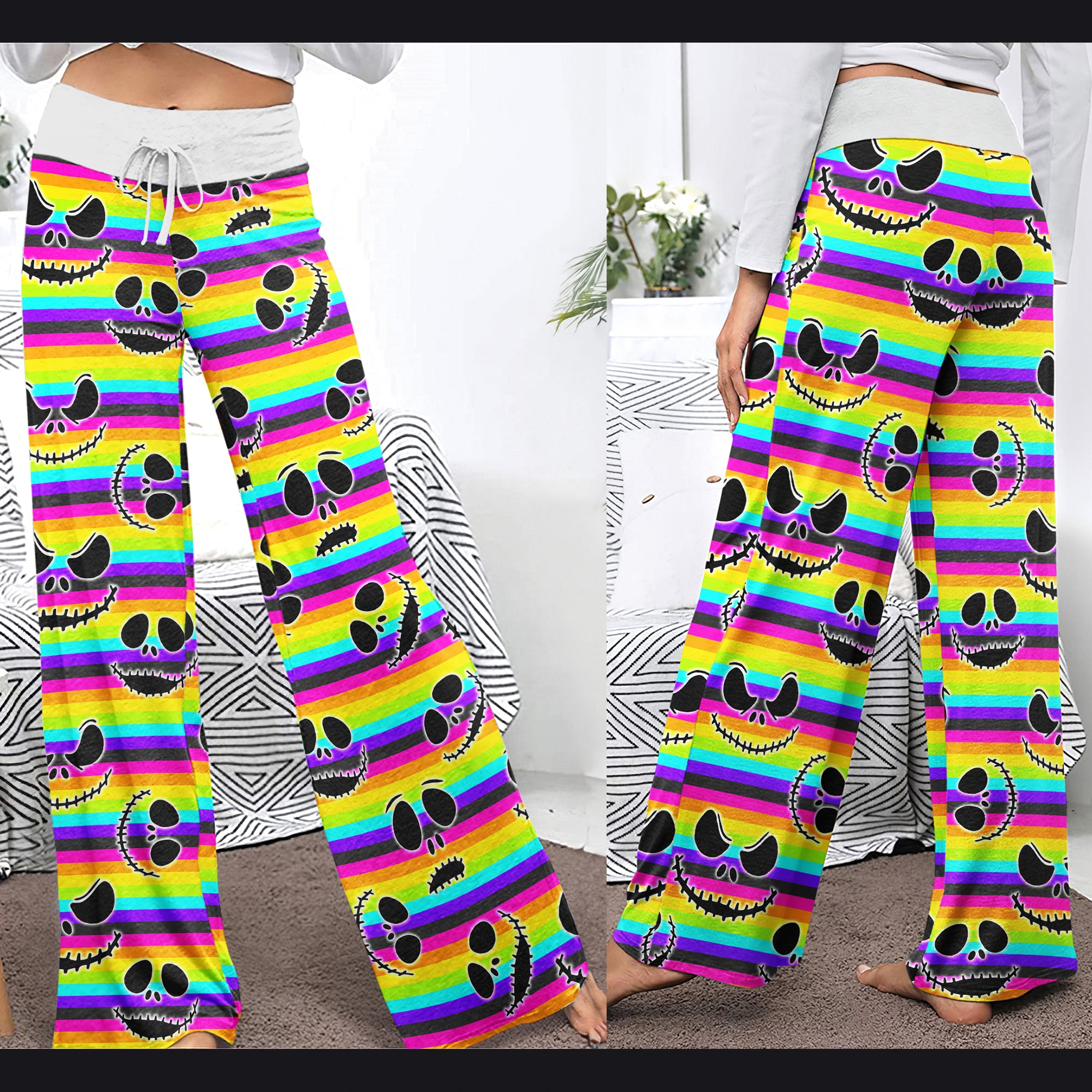 Purple Skull Flower Women's High-waisted Wide Leg Pants | Wonder Skull