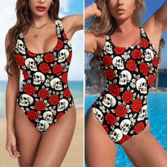 One Piece Bikini Ruby Skull Garden Print Swimwear
