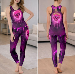 Pink Neon Heart Skull Tanktop and Legging
