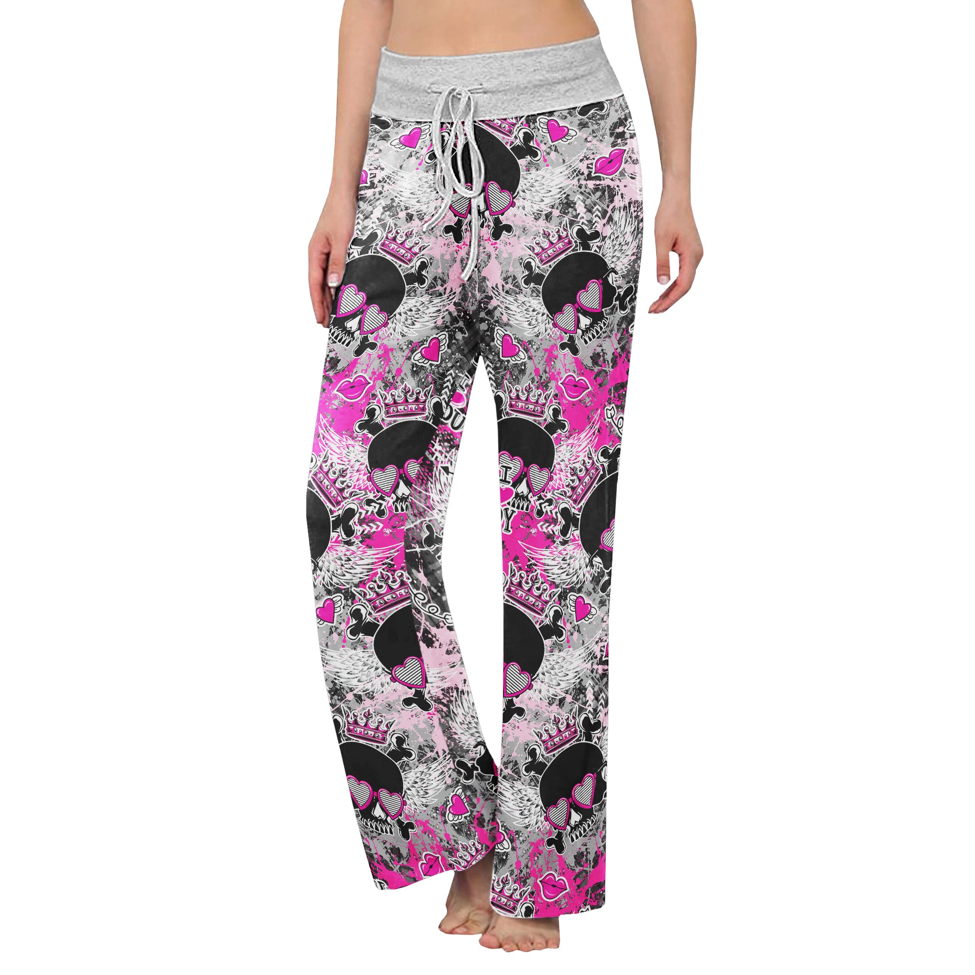 Skull Love Graffiti Art Women's High-waisted Wide Leg Pants | Wonder Skull