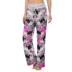 Skull Love Graffiti Art Women's High-waisted Wide Leg Pants | Wonder Skull