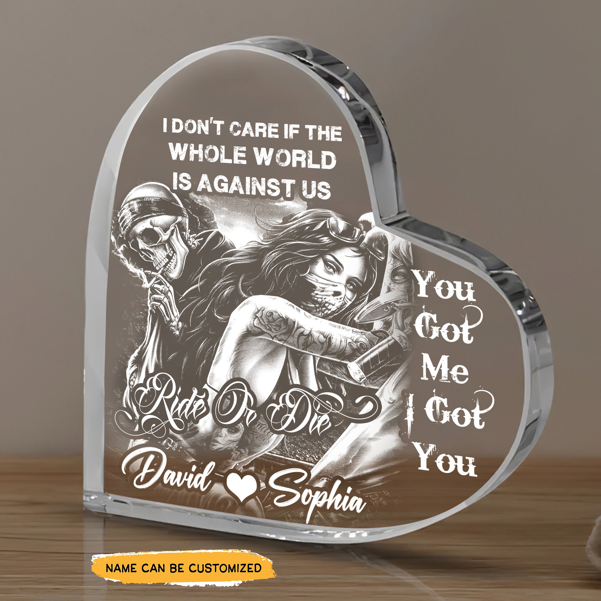 You Got Me Drive - Customized Skull Couple Crystal Heart Anniversary Gifts