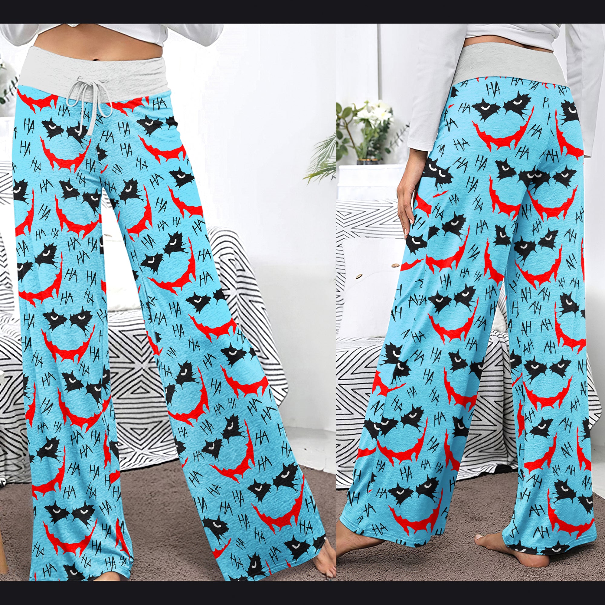 Blue Smile Horror Women's High-waisted Wide Leg Pants | Wonder Skull