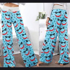 Blue Smile Horror Women's High-waisted Wide Leg Pants | Wonder Skull
