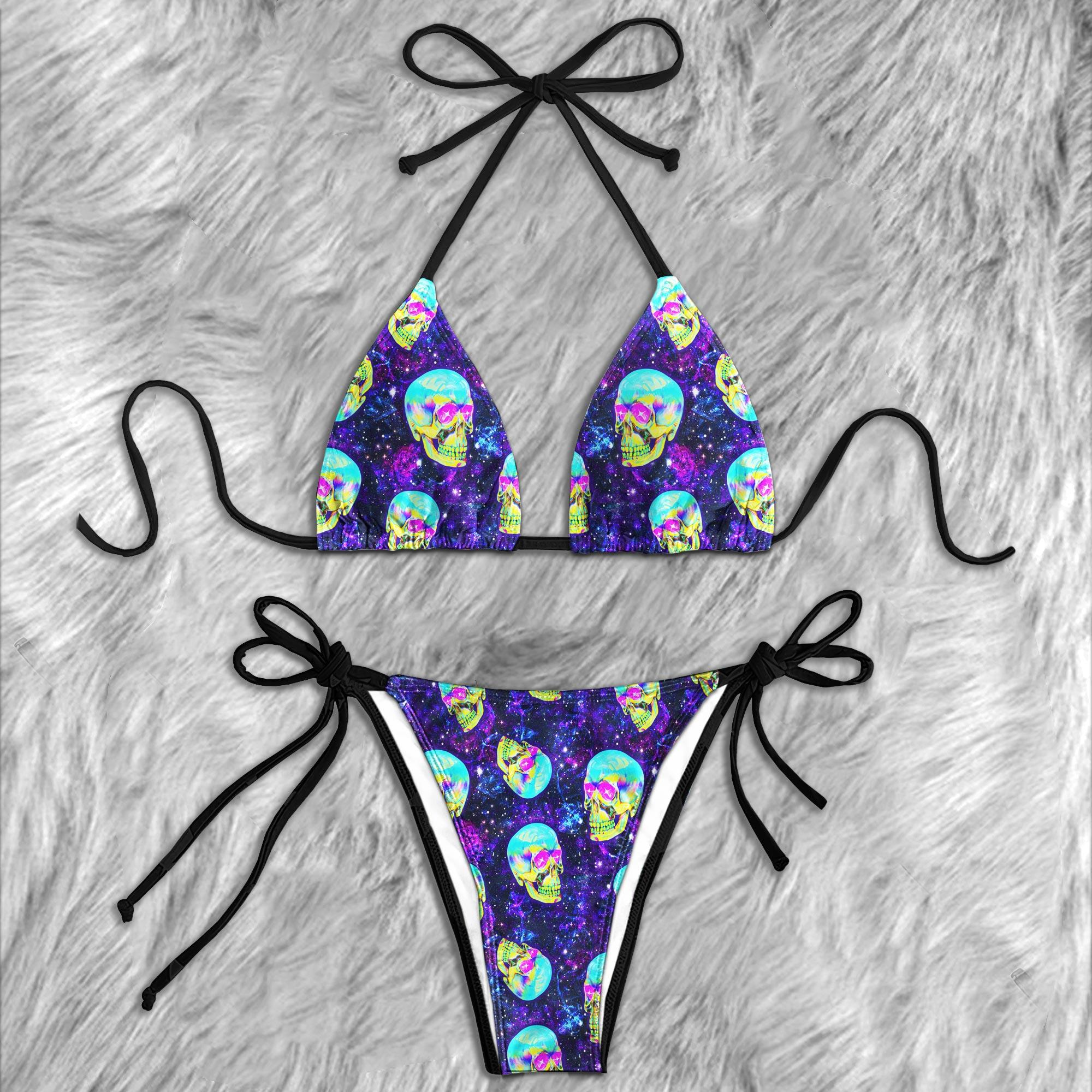 Galaxy Emo Skull Pattern Micro Triangle Bikini Swimsuit - Wonder Skull