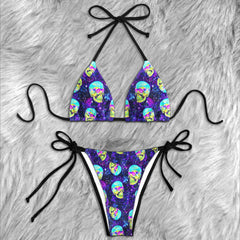 Galaxy Emo Skull Pattern Micro Triangle Bikini Swimsuit - Wonder Skull