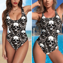 One Piece Bikini Baroque Skull Elegance Print Swimwear