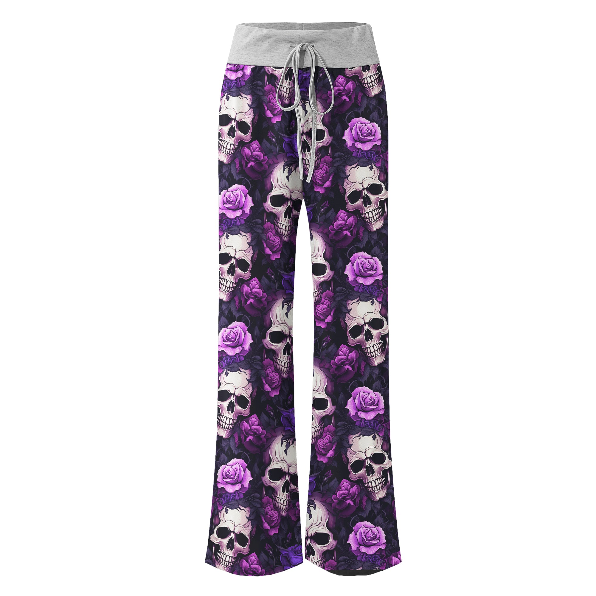 Purple Skull Floral Women's High-waisted Wide Leg Pants | Wonder Skull