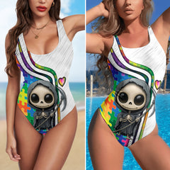 One Piece Bikini Cute Grim Reaper Rainbow Print Swimwear