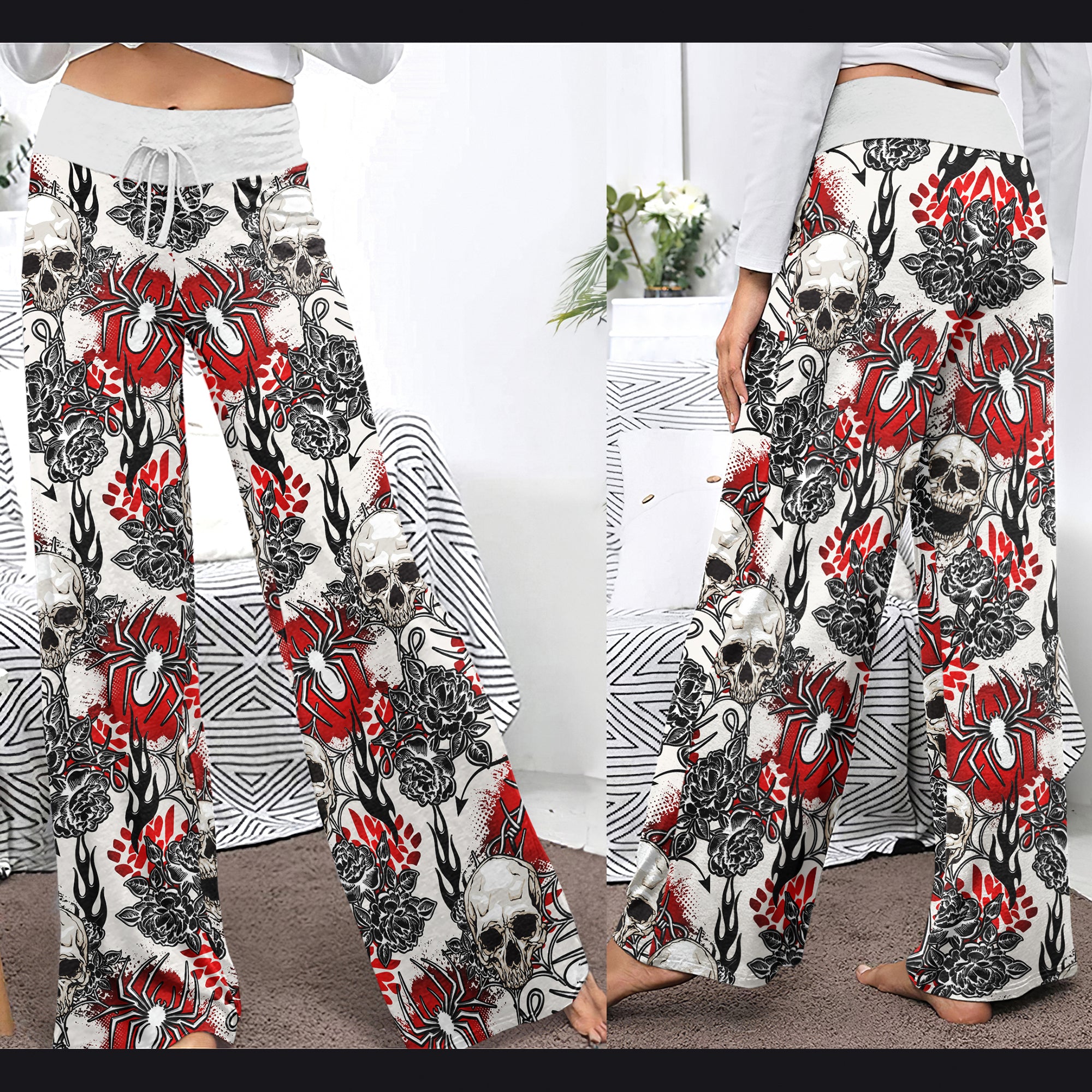 Skull Art Gothic Women's High-waisted Wide Leg Pants | Wonder Skull