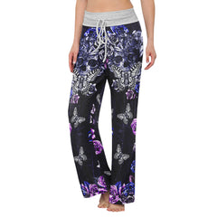 Violet Skull Abstract Art Women's High-waisted Wide Leg Pants | Wonder Skull