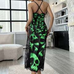 Neon Skull Abyss Pattern Lace Cami Sleepwear