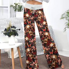 Skull Gold Abstract Art Women's High-waisted Wide Leg Pants | Wonder Skull