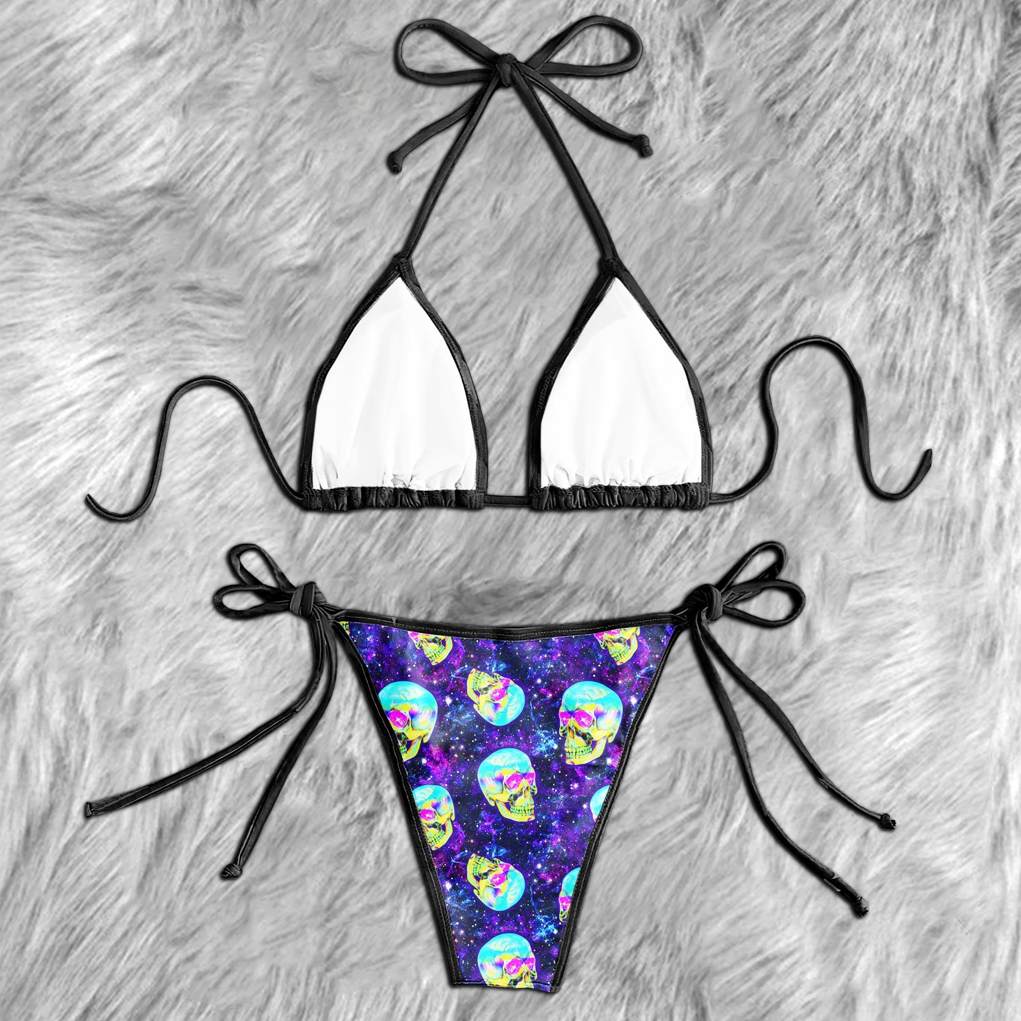 Galaxy Emo Skull Pattern Micro Triangle Bikini Swimsuit - Wonder Skull