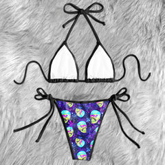 Galaxy Emo Skull Pattern Micro Triangle Bikini Swimsuit - Wonder Skull