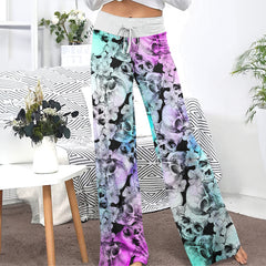 Blue Violet Gradient Skull Women's High-waisted Wide Leg Pants | Wonder Skull