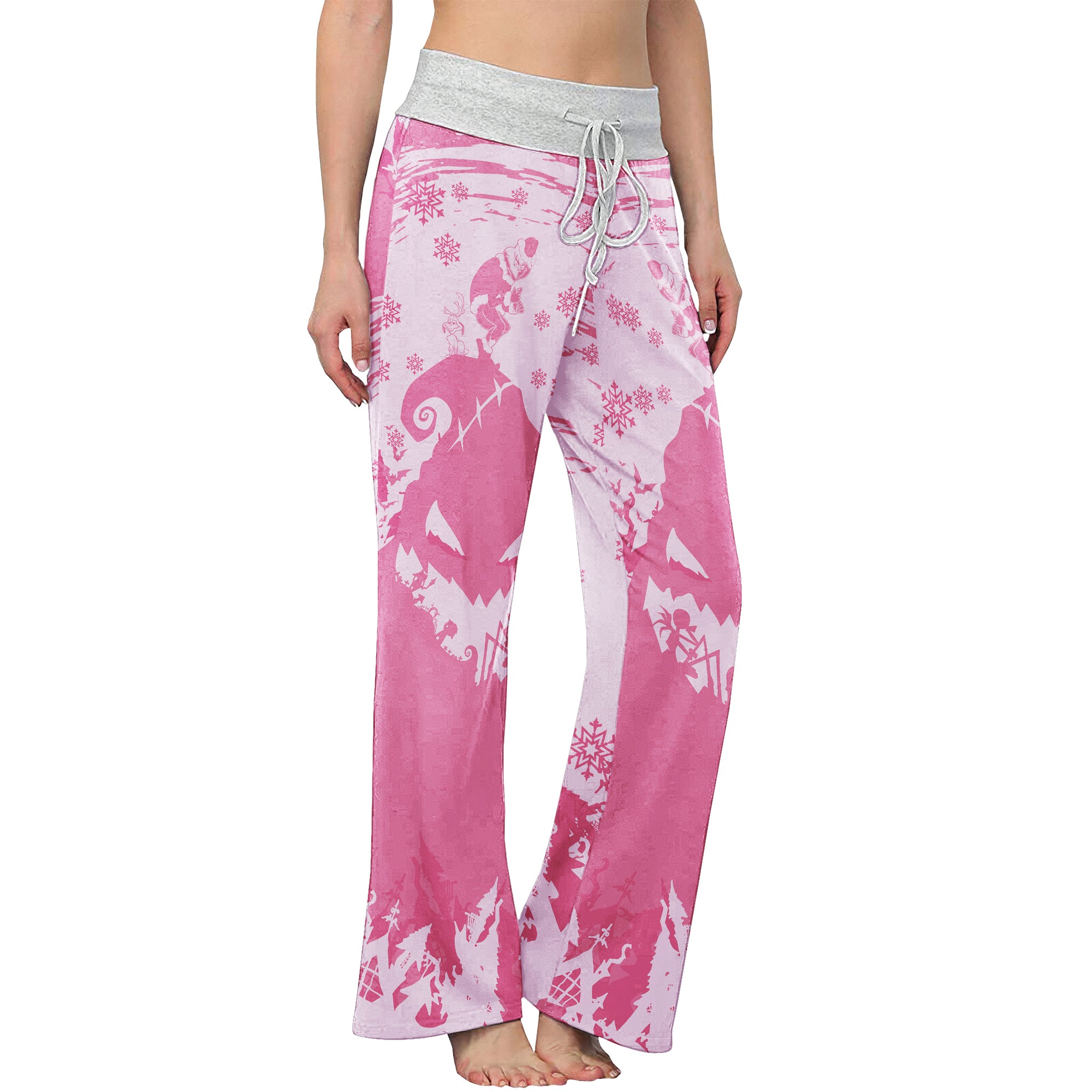 Pink Nightmare Christmas Theme Women's High-waisted Wide Leg Pants | Wonder Skull