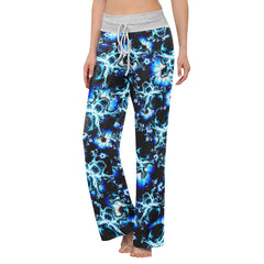 Dark Blue Skull Floral Women's High-waisted Wide Leg Pants | Wonder Skull