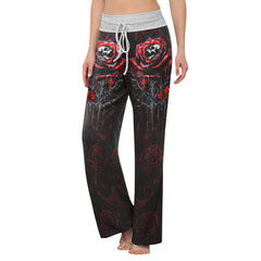 Rose Skull Silver Gothic Women's High-waisted Wide Leg Pants | Wonder Skull