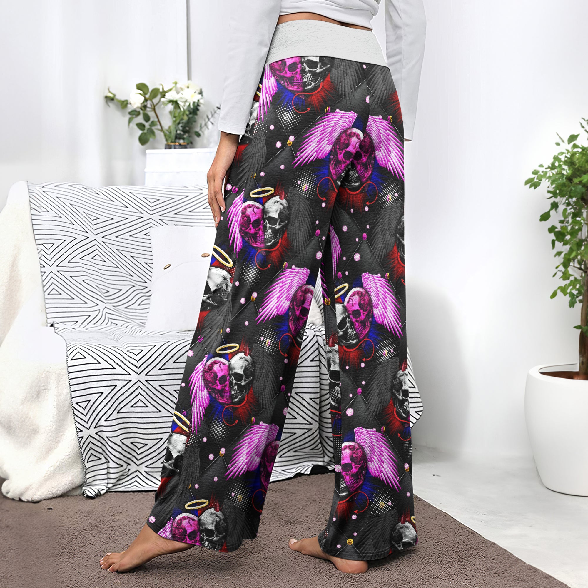 Skull Angels And Demons Women's High-waisted Wide Leg Pants | Wonder Skull