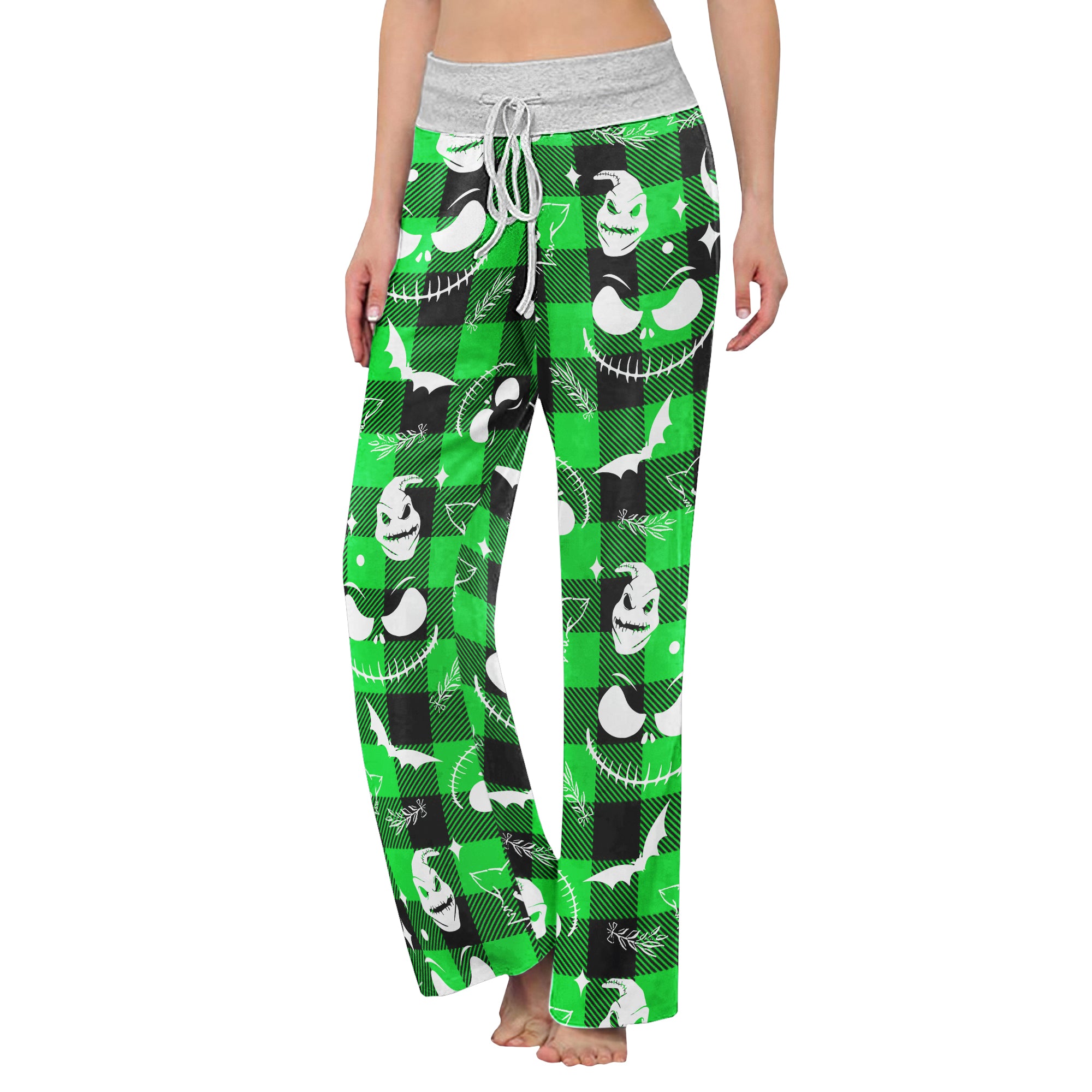 Green White Christmas Check Board Theme Women's High-waisted Wide Leg Pants | Wonder Skull