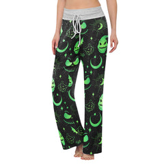 Black Green Christmas Theme Women's High-waisted Wide Leg Pants | Wonder Skull