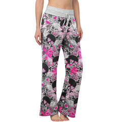 Skull Love Graffiti Art Women's High-waisted Wide Leg Pants | Wonder Skull