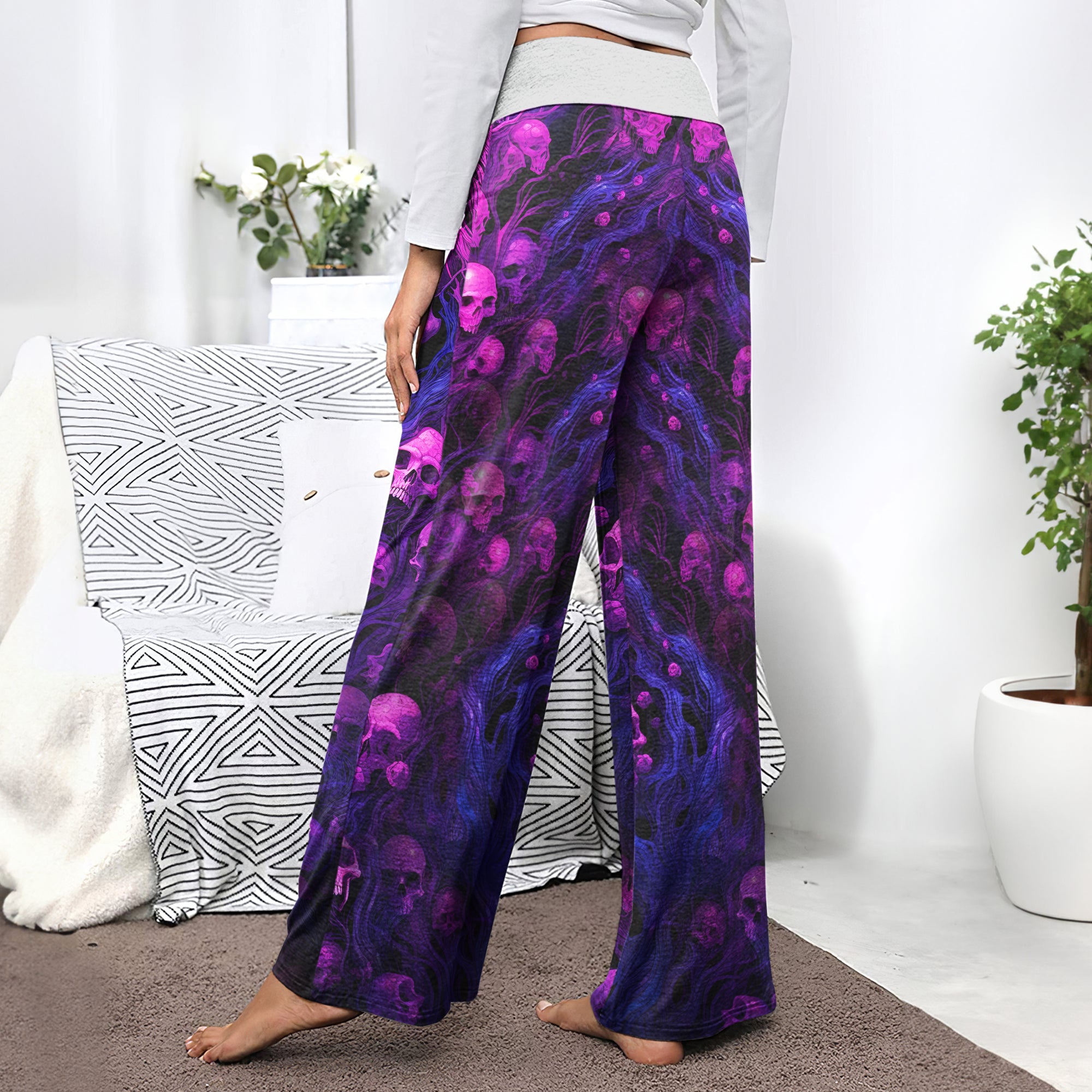 Violet Skull Root Art Women's High-waisted Wide Leg Pants | Wonder Skull