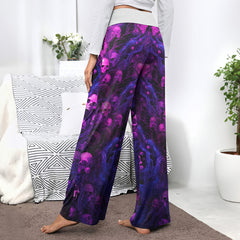 Violet Skull Root Art Women's High-waisted Wide Leg Pants | Wonder Skull