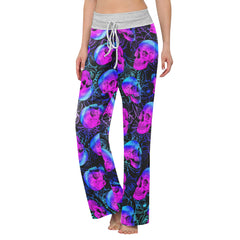 Purple Skull Rose Spider Women's High-waisted Wide Leg Pants | Wonder Skull