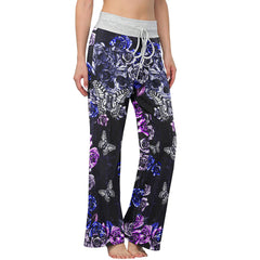 Violet Skull Abstract Art Women's High-waisted Wide Leg Pants | Wonder Skull
